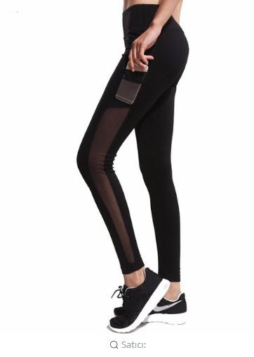 High - Waisted Black Yoga Leggings for Women – Mesh Detail & Side Pocket | Leggings - KOZHIKO