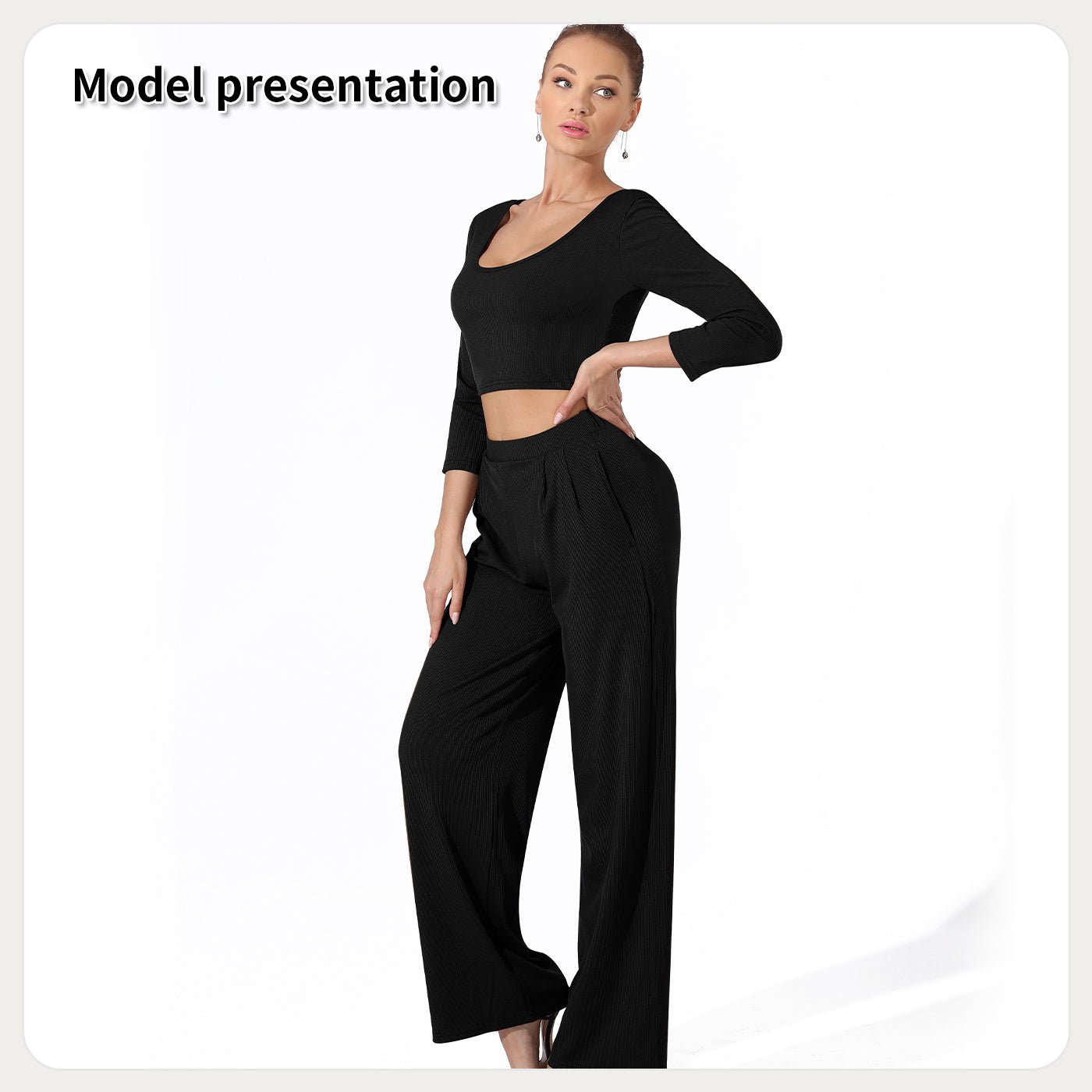 Ribbed Crop Top and High Waist Pants Lounge Set for Women | Outfit & Sets - KOZHIKO
