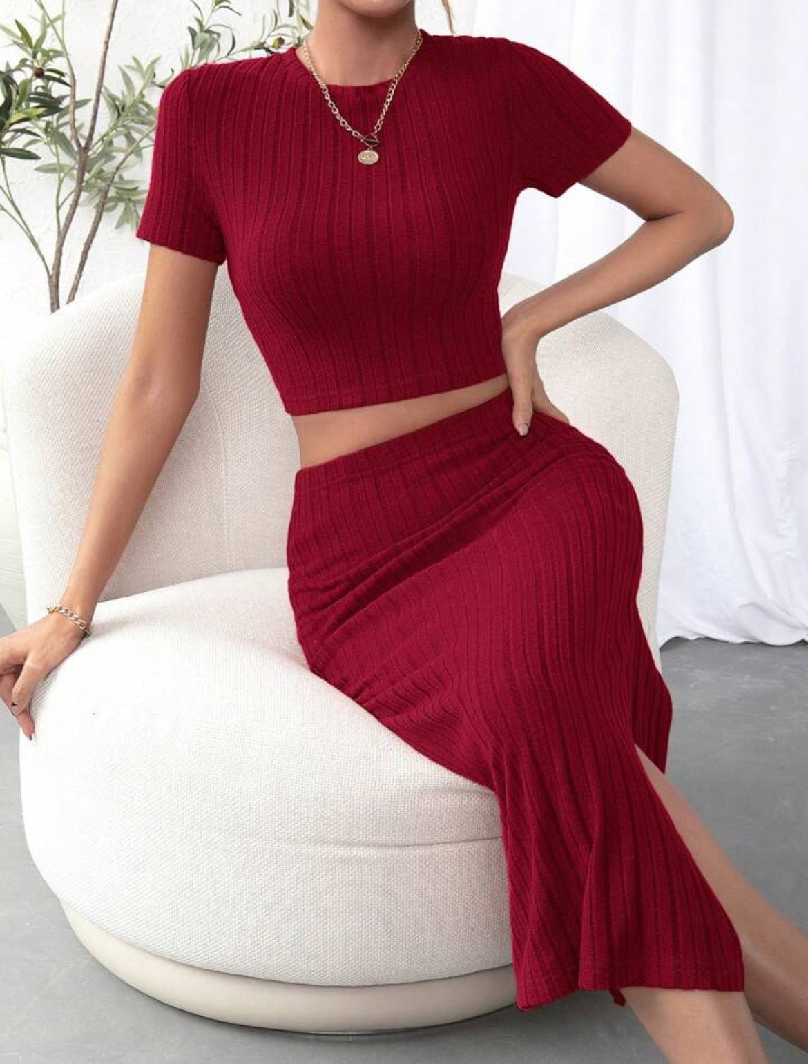 Two - Piece High Waist Skirt Set with Long Sleeve Top for Women | Outfit & Sets - KOZHIKO