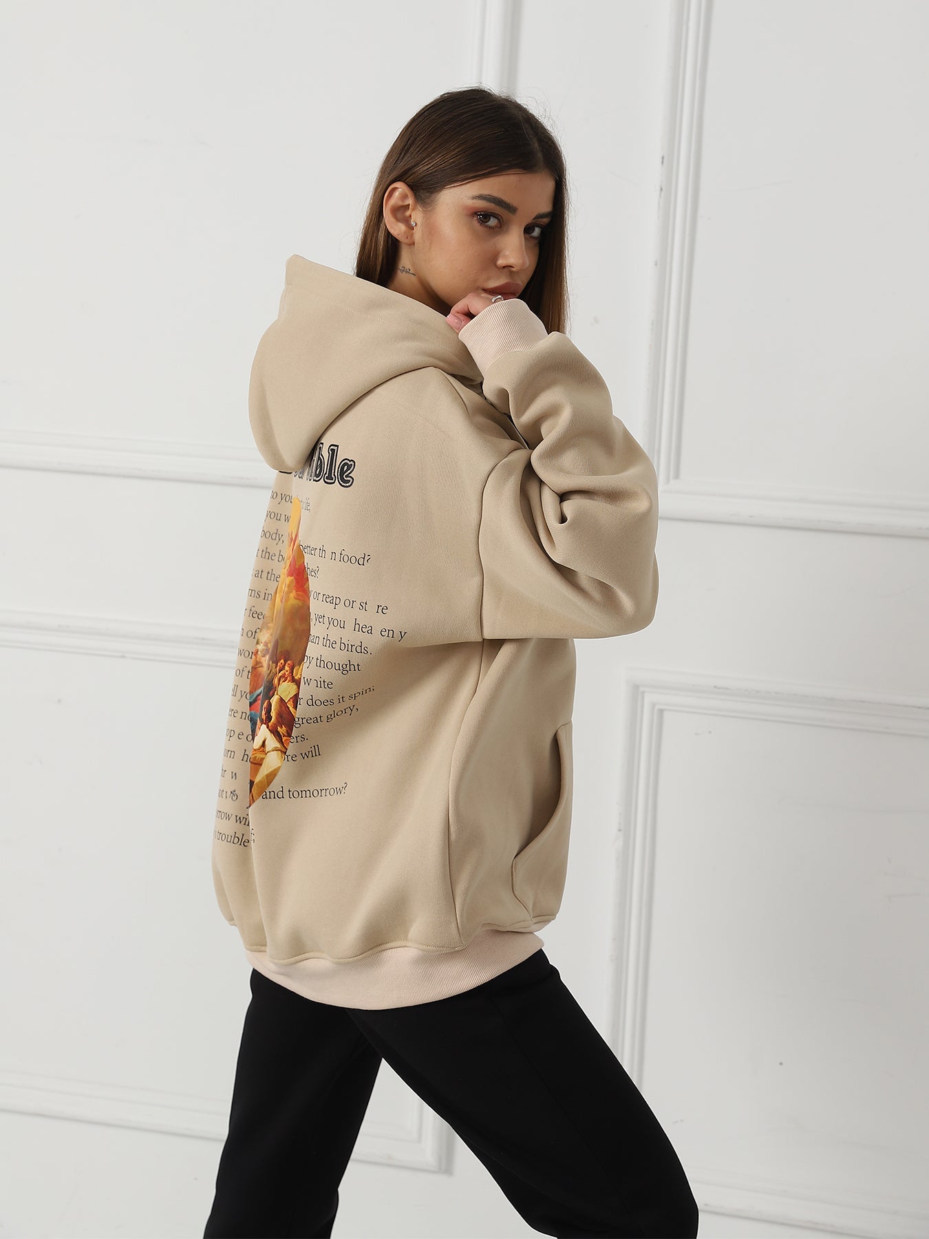 Bible Verse Hoodie with Renaissance Angel Print – Casual Oversized Pullover for Women | Outerwear & Jackets - KOZHIKO