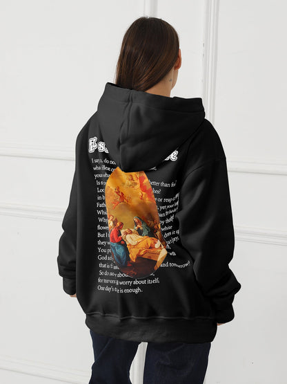 Bible Verse Hoodie with Renaissance Angel Print – Casual Oversized Pullover for Women | Outerwear & Jackets - KOZHIKO
