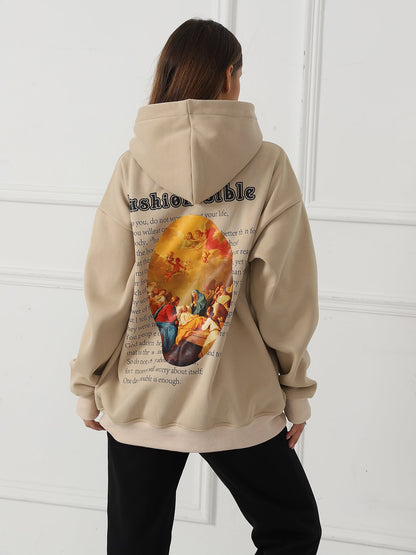 Bible Verse Hoodie with Renaissance Angel Print – Casual Oversized Pullover for Women | Outerwear & Jackets - KOZHIKO