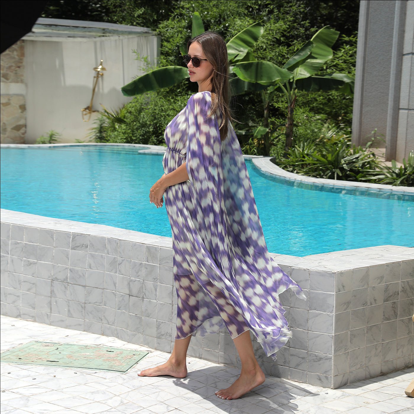 Boho Chiffon Maxi Dress for Women – Deep V - Neck, Flowing Butterfly Sleeves | Dress - KOZHIKO