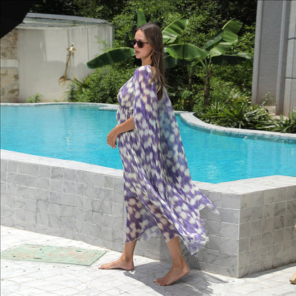 Boho Chiffon Maxi Dress for Women – Deep V - Neck, Flowing Butterfly Sleeves | Dress - KOZHIKO