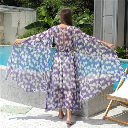 Boho Chiffon Maxi Dress for Women – Deep V - Neck, Flowing Butterfly Sleeves | Dress - KOZHIKO