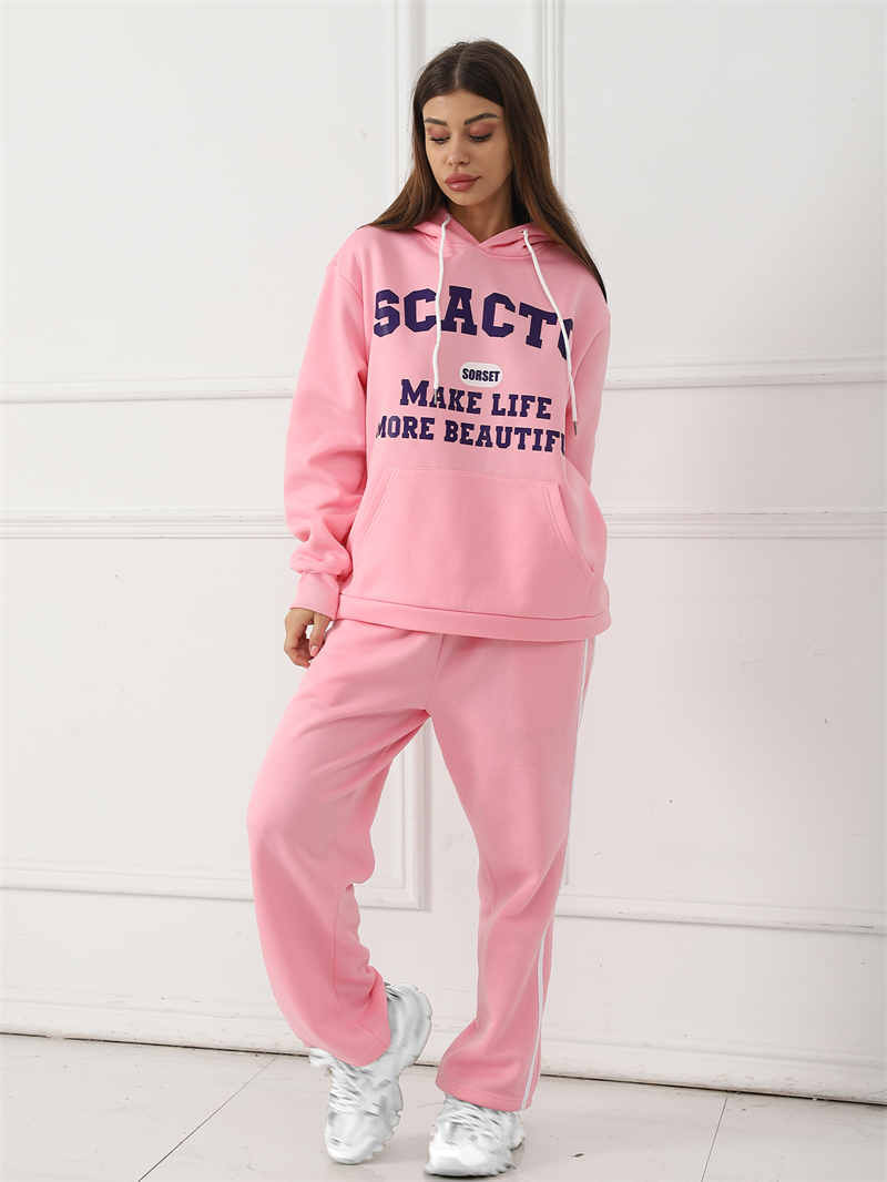 Casual Hoodie & Sweatpants Set for Women – Printed Top with Drawstring Joggers | Outfit & Sets - KOZHIKO