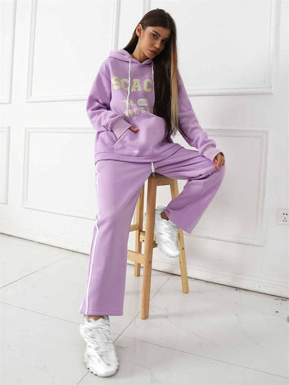 Casual Hoodie & Sweatpants Set for Women – Printed Top with Drawstring Joggers | Outfit & Sets - KOZHIKO