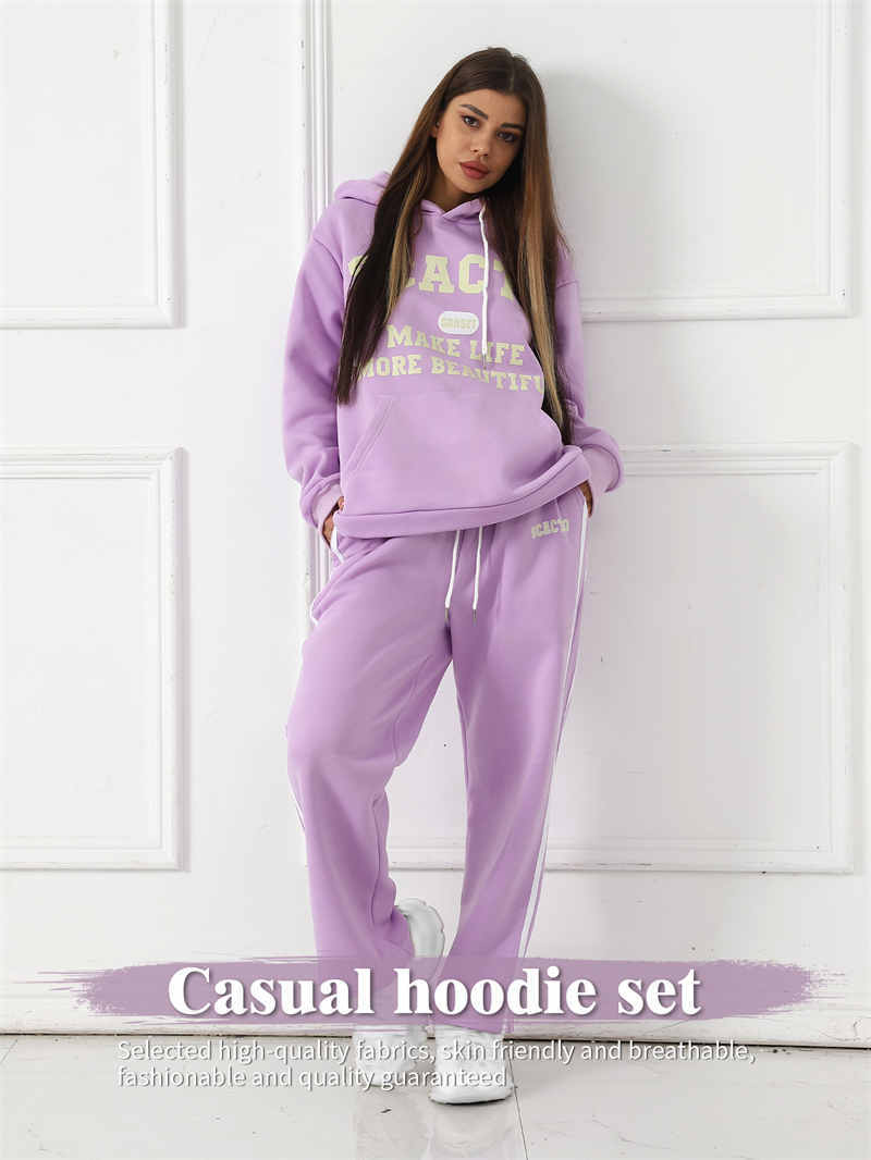 Casual Hoodie & Sweatpants Set for Women – Printed Top with Drawstring Joggers | Outfit & Sets - KOZHIKO