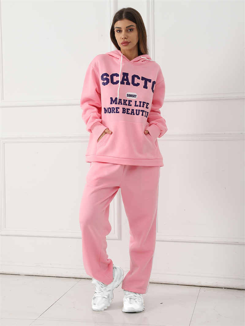 Casual Hoodie & Sweatpants Set for Women – Printed Top with Drawstring Joggers | Outfit & Sets - KOZHIKO
