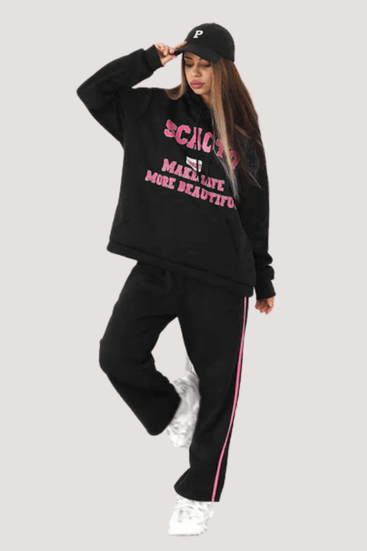 Casual Hoodie & Sweatpants Set for Women – Printed Top with Drawstring Joggers | Outfit & Sets - KOZHIKO