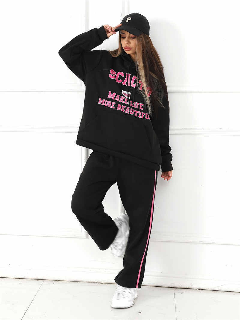 Casual Hoodie & Sweatpants Set for Women – Printed Top with Drawstring Joggers | Outfit & Sets - KOZHIKO