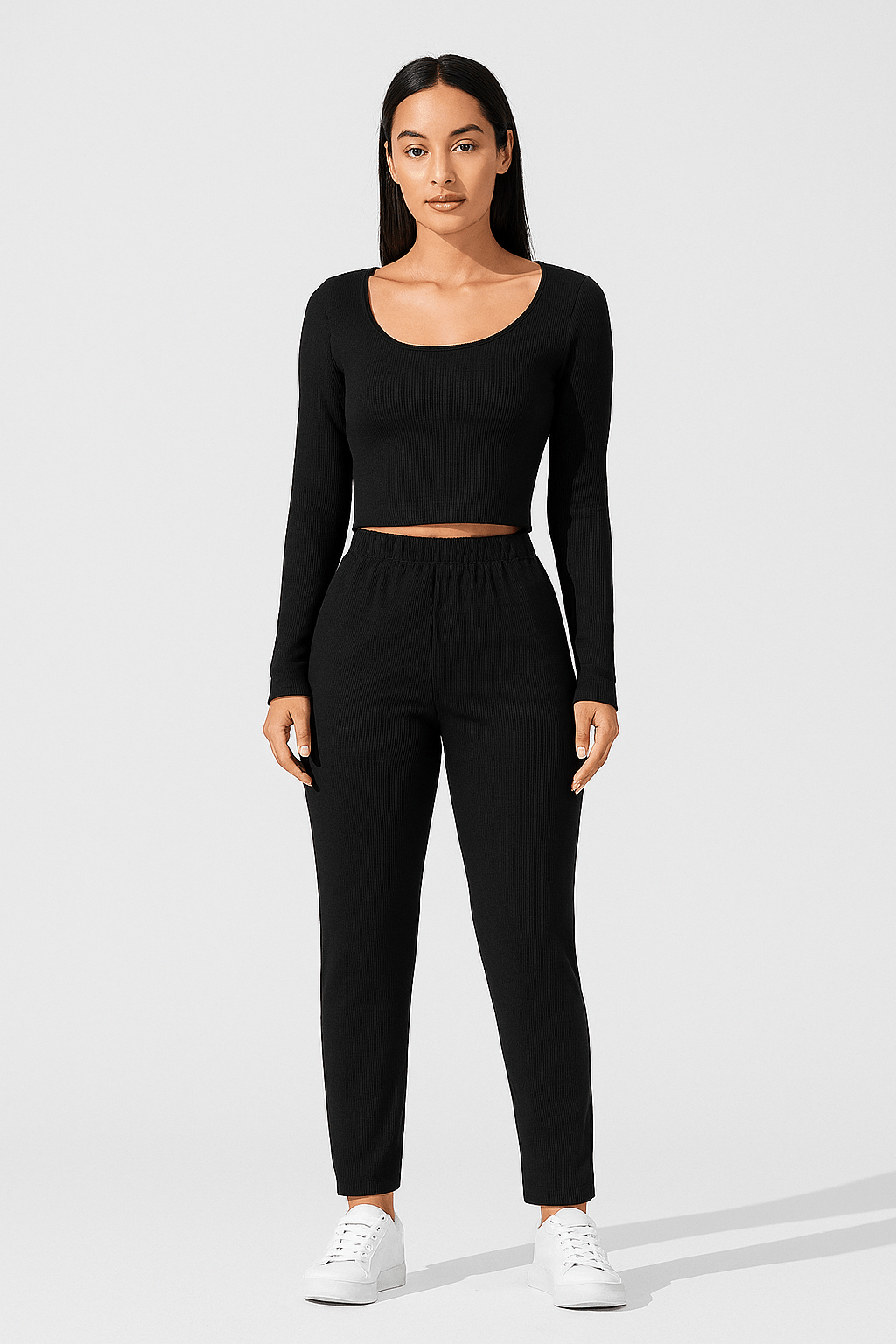 Cross - Back Ribbed Long Sleeve Bodysuit for Women | Outfit & Sets - KOZHIKO