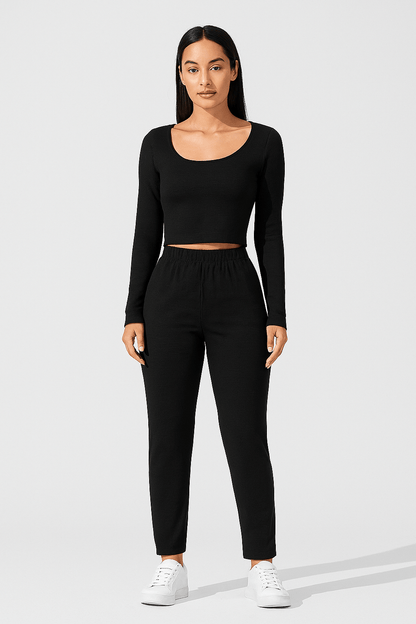 Cross - Back Ribbed Long Sleeve Bodysuit for Women | Outfit & Sets - KOZHIKO