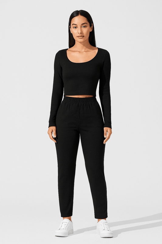 Cross - Back Ribbed Long Sleeve Bodysuit for Women | Outfit & Sets - KOZHIKO