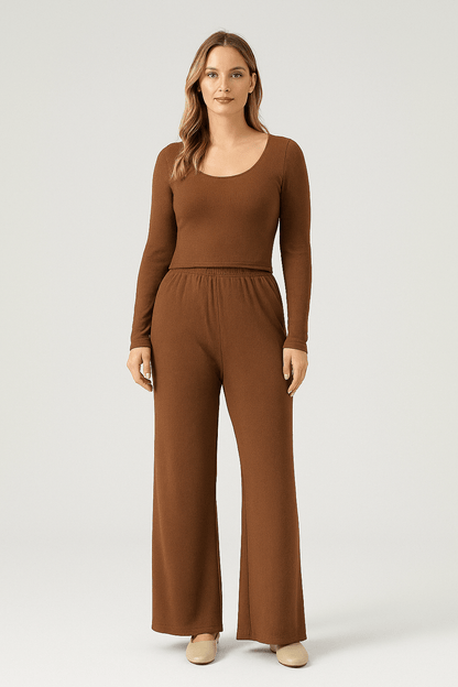 Cross - Back Ribbed Long Sleeve Bodysuit for Women | Outfit & Sets - KOZHIKO