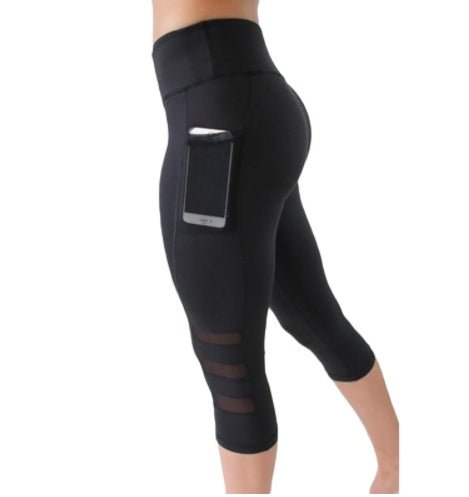 High - Waisted Black Yoga Leggings for Women – Mesh Detail & Side Pocket | Leggings - KOZHIKO