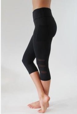 High - Waisted Black Yoga Leggings for Women – Mesh Detail & Side Pocket | Leggings - KOZHIKO