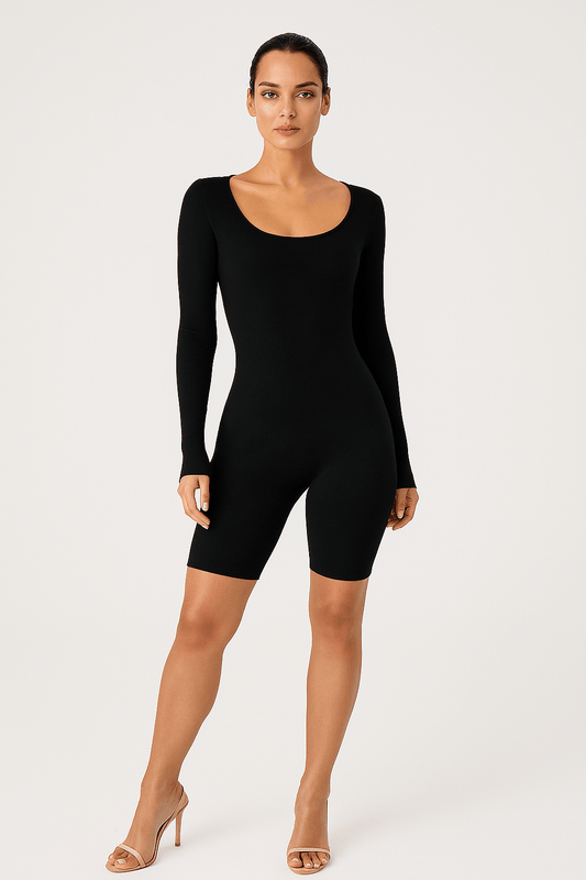 Long Sleeve Ribbed Slimming Bodysuit for Women | Shapewear - KOZHIKO