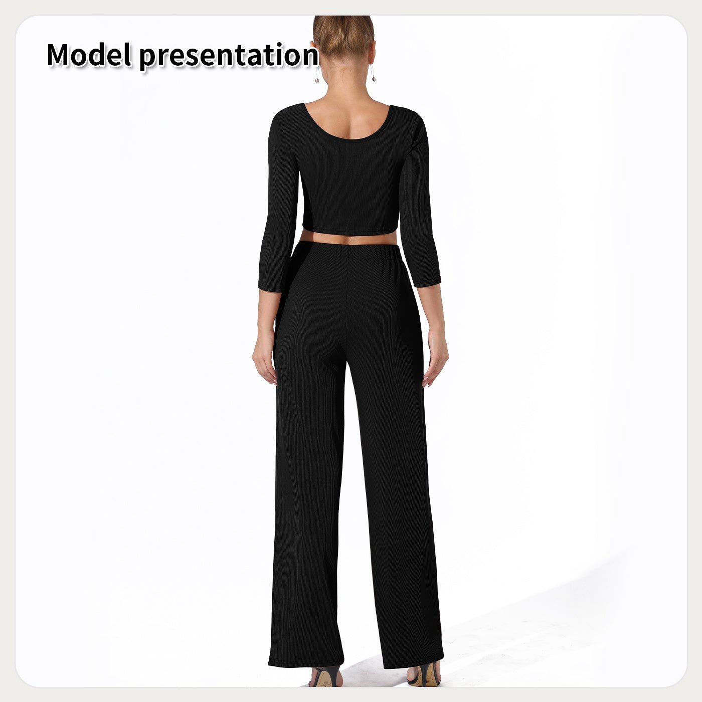 Ribbed Crop Top and High Waist Pants Lounge Set for Women | Outfit & Sets - KOZHIKO