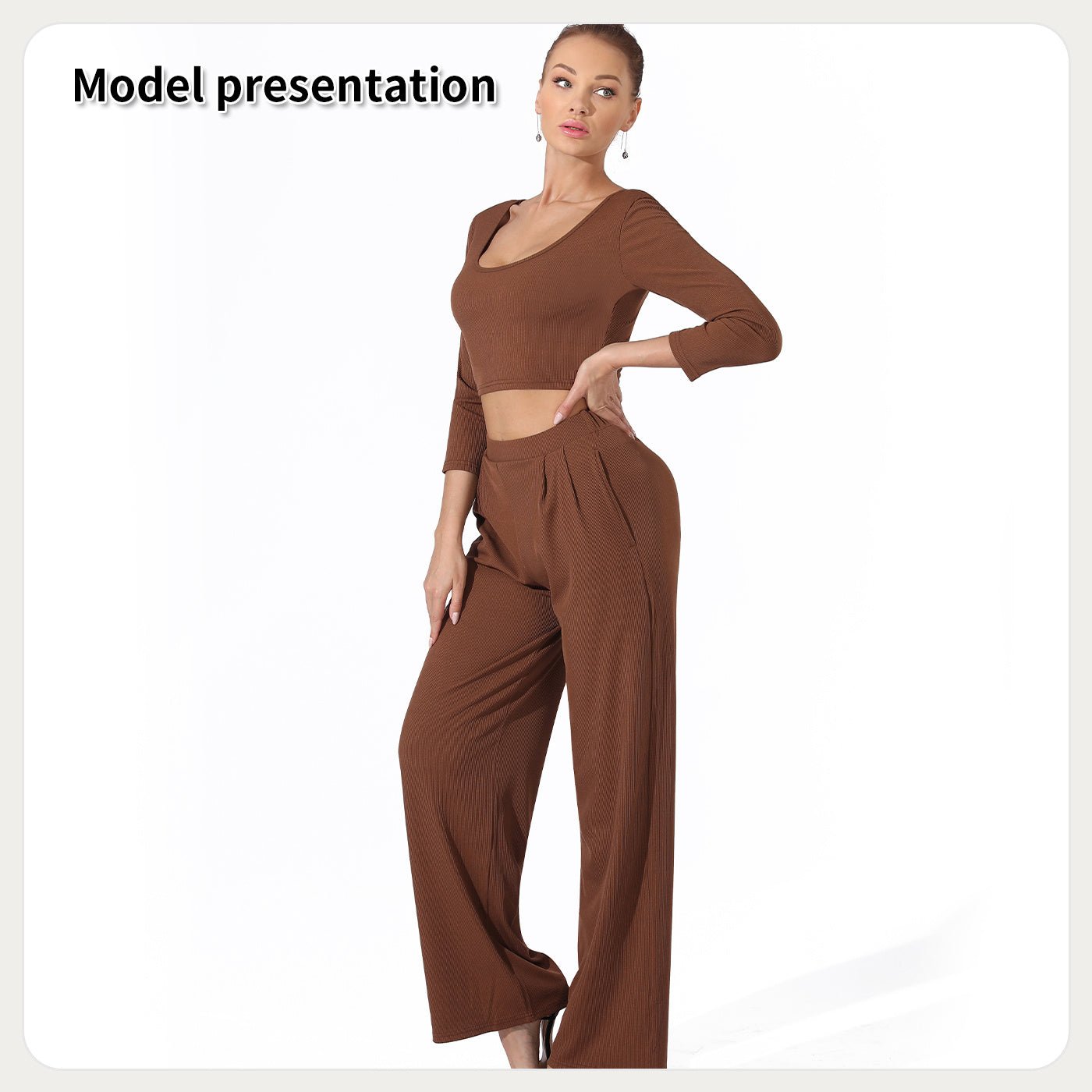 Ribbed Crop Top and High Waist Pants Lounge Set for Women | Outfit & Sets - KOZHIKO