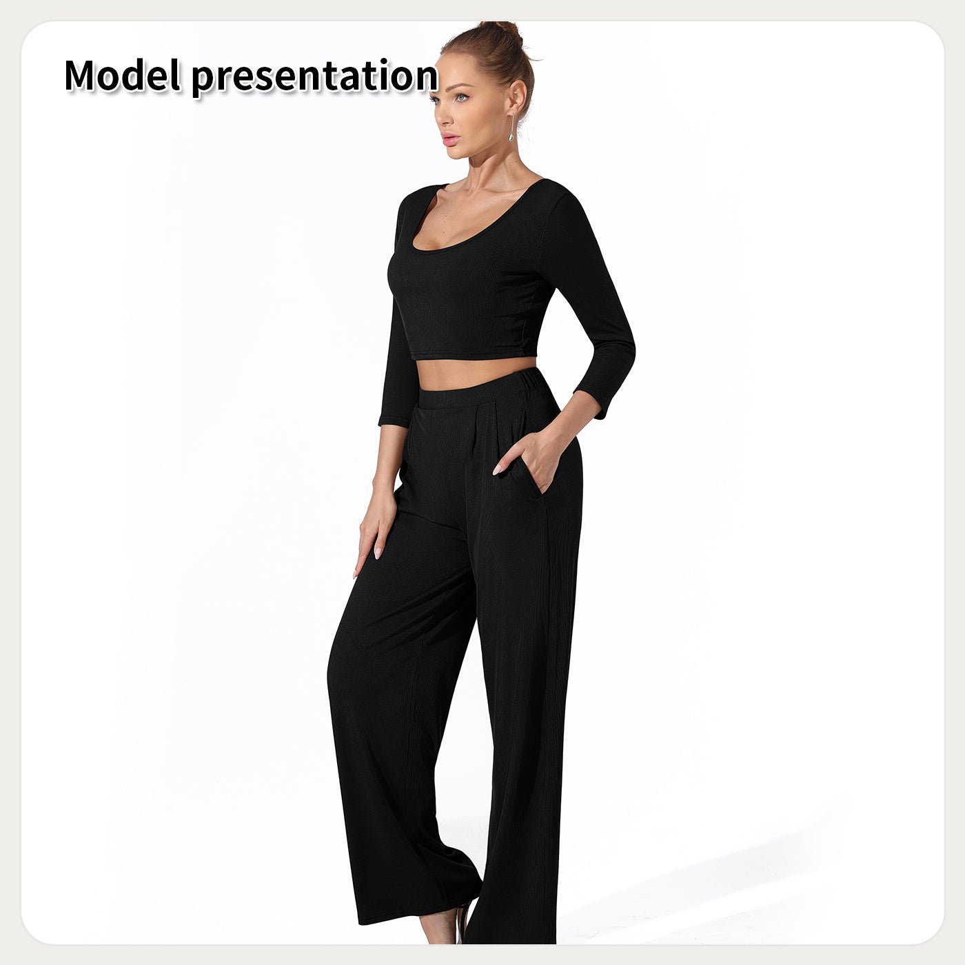 Ribbed Crop Top and High Waist Pants Lounge Set for Women | Outfit & Sets - KOZHIKO