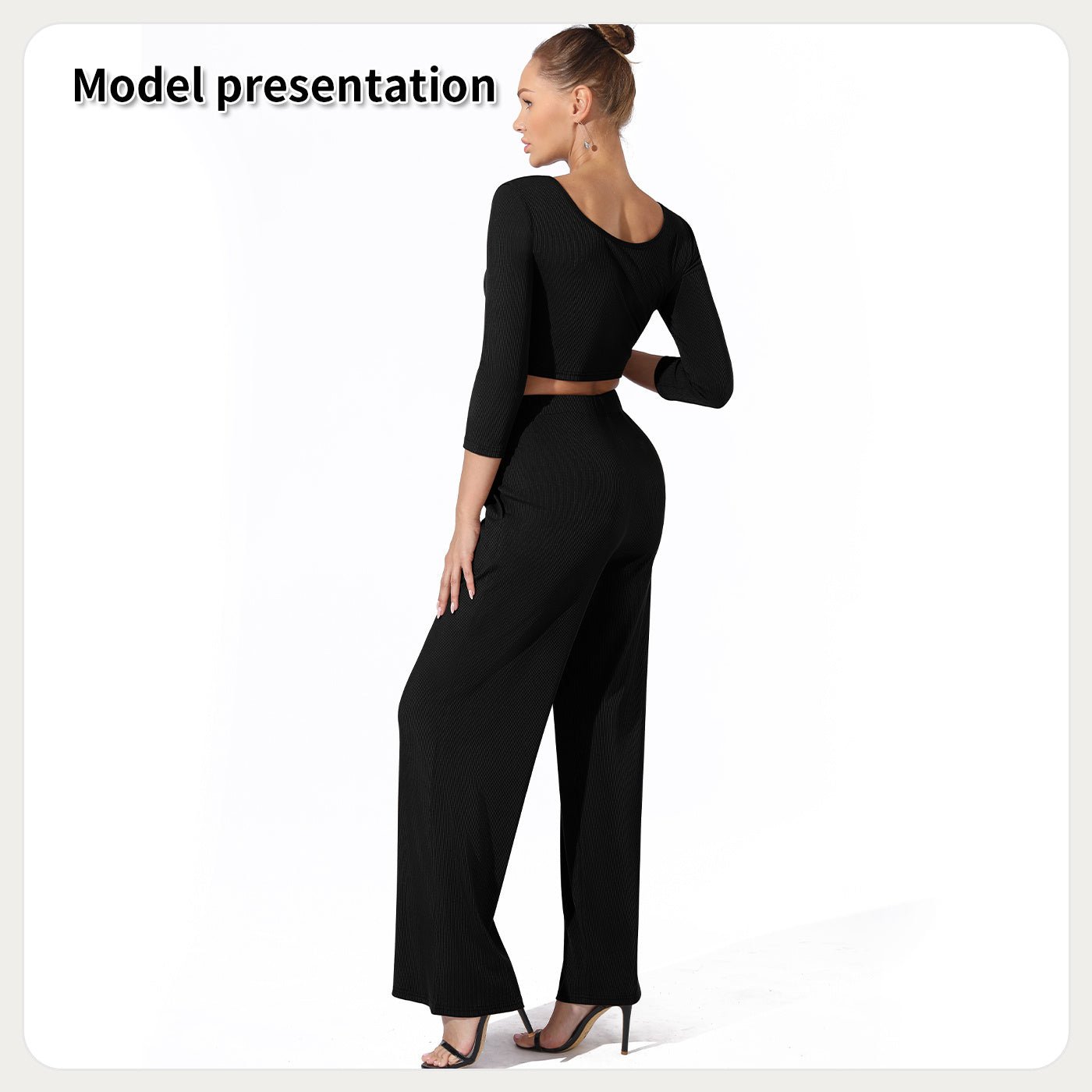 Ribbed Crop Top and High Waist Pants Lounge Set for Women | Outfit & Sets - KOZHIKO