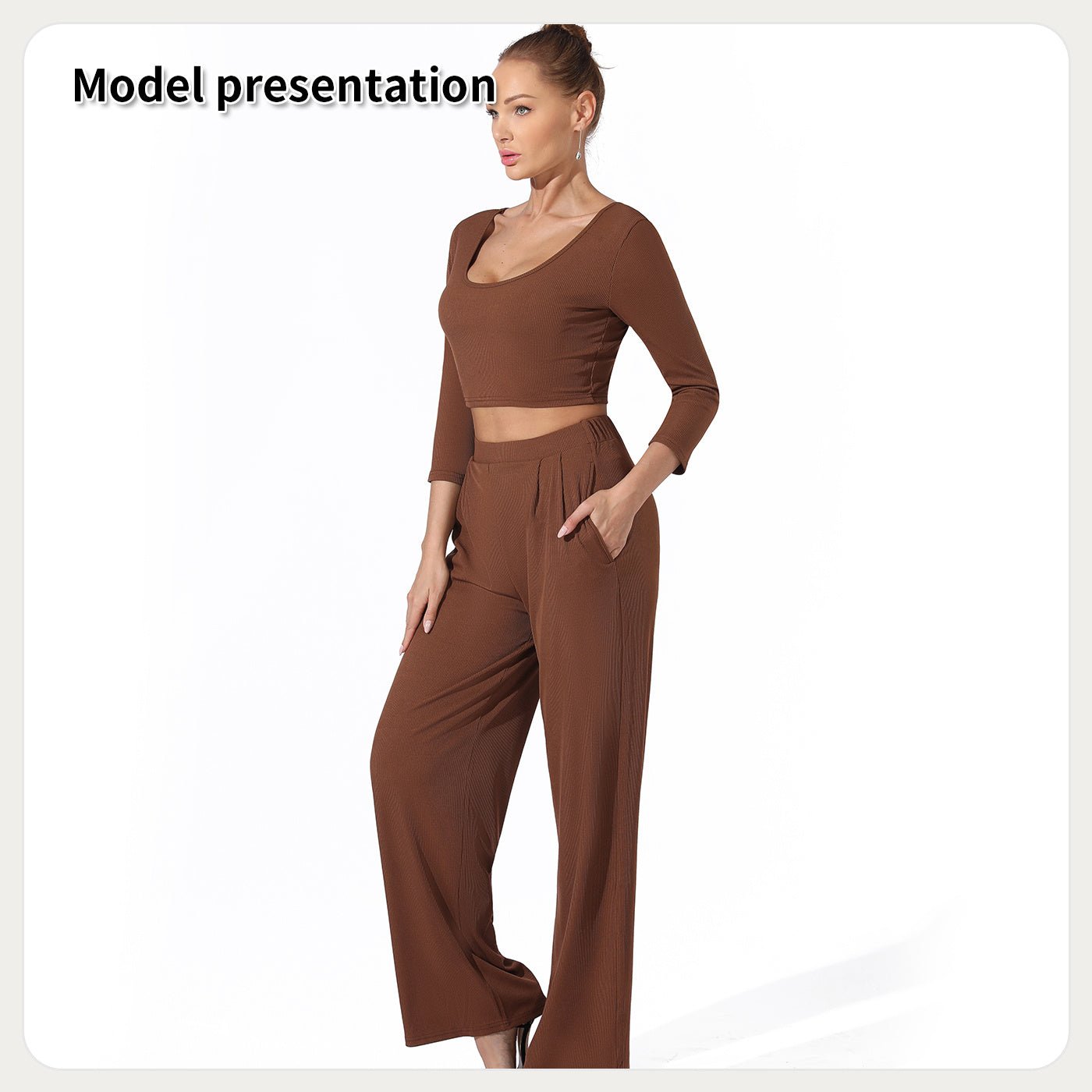 Ribbed Crop Top and High Waist Pants Lounge Set for Women | Outfit & Sets - KOZHIKO