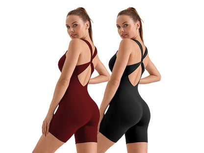 SculptFit Crossover Back Active Jumpsuit | Outfit & Sets - KOZHIKO