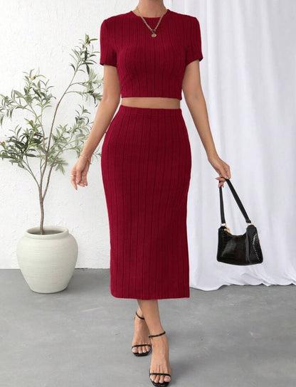 Two - Piece High Waist Skirt Set with Long Sleeve Top for Women | Outfit & Sets - KOZHIKO