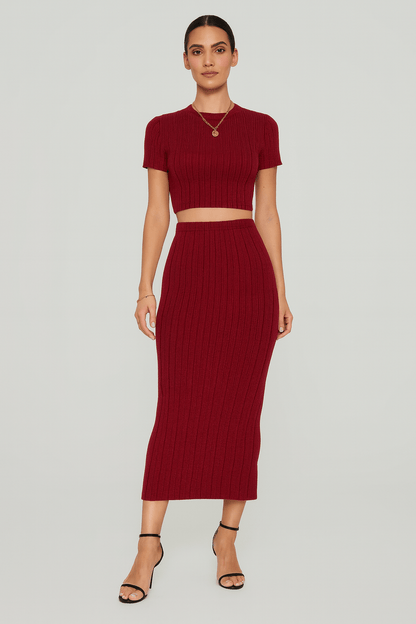 Two - Piece High Waist Skirt Set with Long Sleeve Top for Women | Outfit & Sets - KOZHIKO
