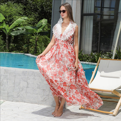 V - Neck Short Sleeve Belted Summer Dress for Women | Dress - KOZHIKO