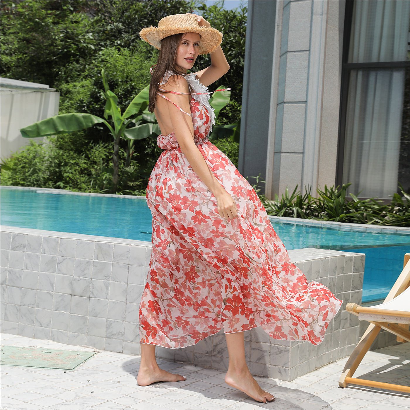 V - Neck Short Sleeve Belted Summer Dress for Women | Dress - KOZHIKO