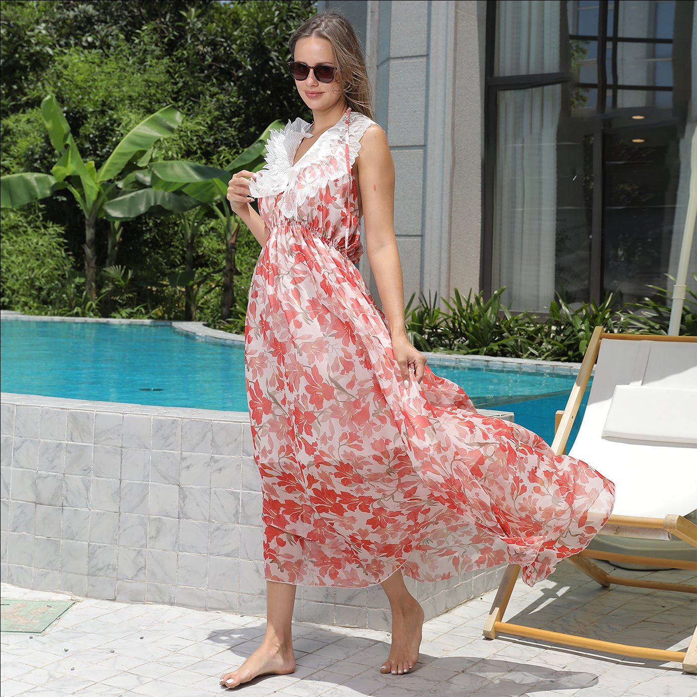 V - Neck Short Sleeve Belted Summer Dress for Women | Dress - KOZHIKO