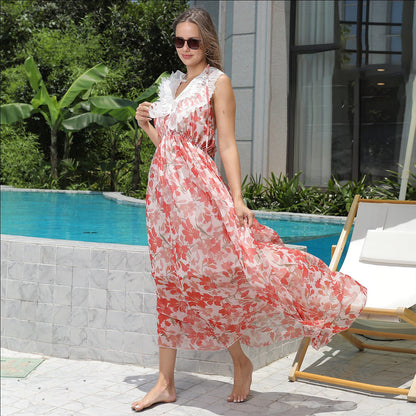 V - Neck Short Sleeve Belted Summer Dress for Women | Dress - KOZHIKO