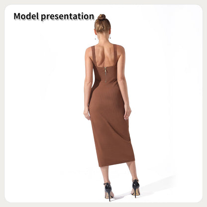 Women's Black Sleeveless Bodycon Midi Dress – High Elastic Fit | Dress - KOZHIKO