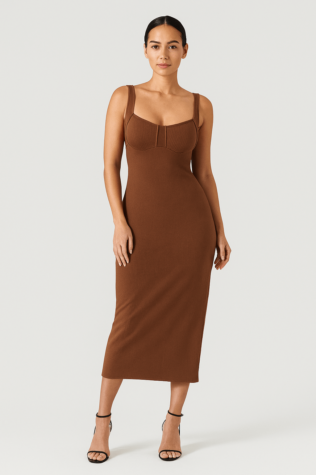 Women's Black Sleeveless Bodycon Midi Dress – High Elastic Fit | Dress - KOZHIKO