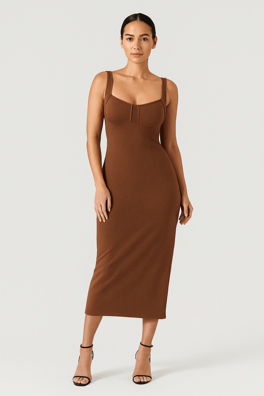 Women's Black Sleeveless Bodycon Midi Dress – High Elastic Fit | Dress - KOZHIKO