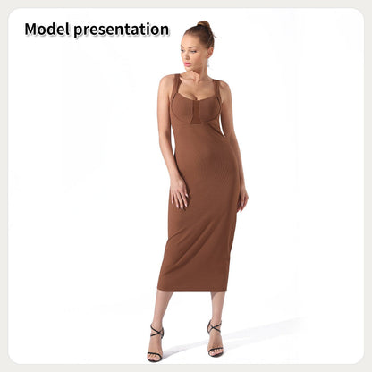 Women's Black Sleeveless Bodycon Midi Dress – High Elastic Fit | Dress - KOZHIKO