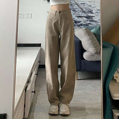 Women's High Waist Khaki Wide Leg Cotton Pants | Leggings - KOZHIKO