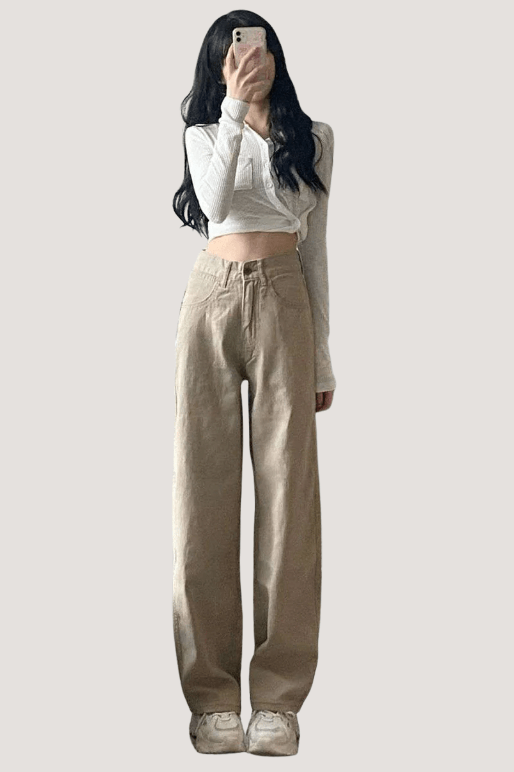 Women's High Waist Khaki Wide Leg Cotton Pants | Leggings - KOZHIKO