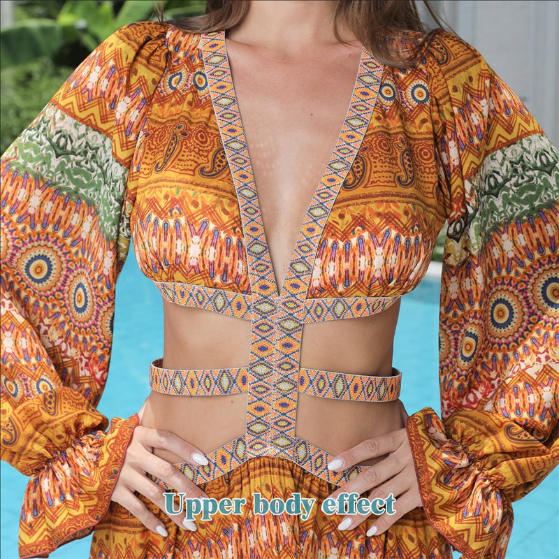 Women's Long Sleeve Floral Maxi Dress with Large Hem | Dress - KOZHIKO