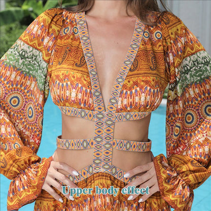 Women's Long Sleeve Floral Maxi Dress with Large Hem | Dress - KOZHIKO