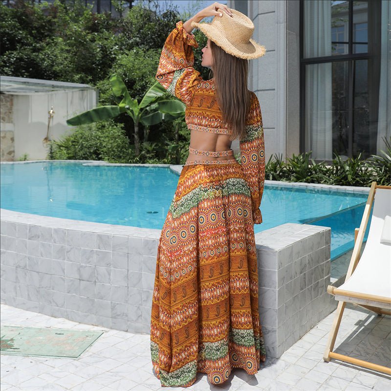 Women's Long Sleeve Floral Maxi Dress with Large Hem | Dress - KOZHIKO