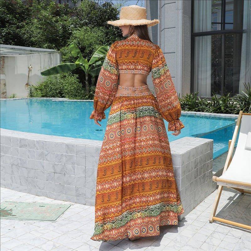 Women's Long Sleeve Floral Maxi Dress with Large Hem | Dress - KOZHIKO