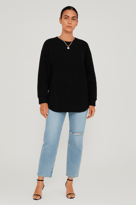 Women's Oversized Jacquard Knit Sweater – Round Neck, Long Sleeve | Outerwear & Jackets - KOZHIKO