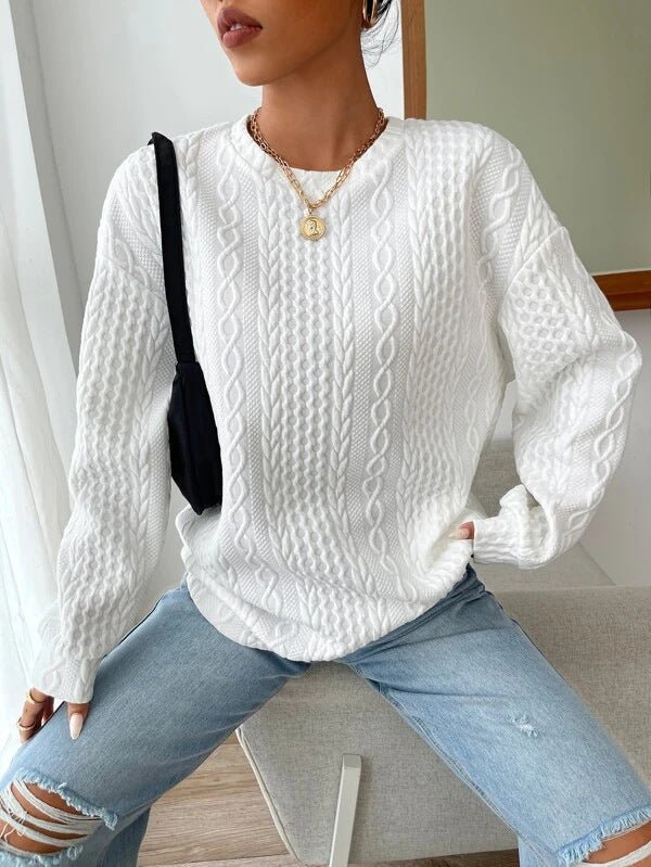 Women's Oversized Jacquard Knit Sweater – Round Neck, Long Sleeve | Outerwear & Jackets - KOZHIKO
