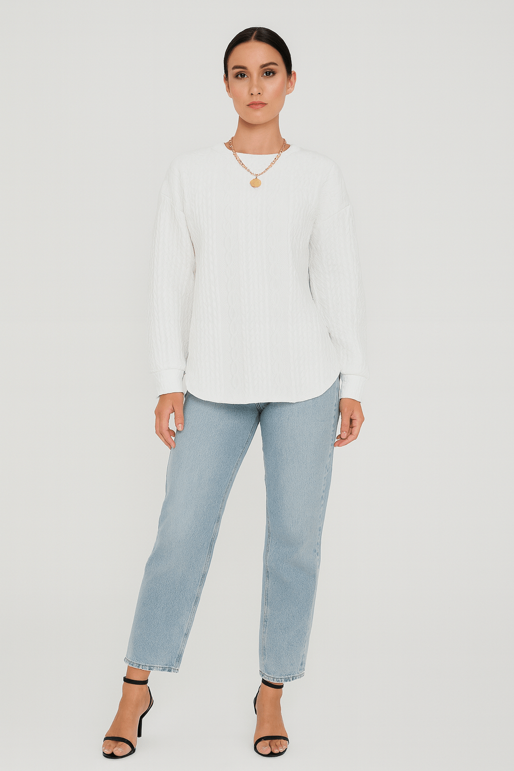 Women's Oversized Jacquard Knit Sweater – Round Neck, Long Sleeve | Outerwear & Jackets - KOZHIKO