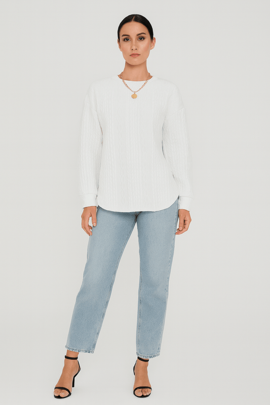 Women's Oversized Jacquard Knit Sweater – Round Neck, Long Sleeve | Outerwear & Jackets - KOZHIKO