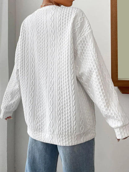 Women's Oversized Jacquard Knit Sweater – Round Neck, Long Sleeve | Outerwear & Jackets - KOZHIKO