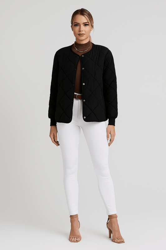 Women's Quilted Diamond Pattern Button - Up Casual Coat | Outerwear & Jackets - KOZHIKO